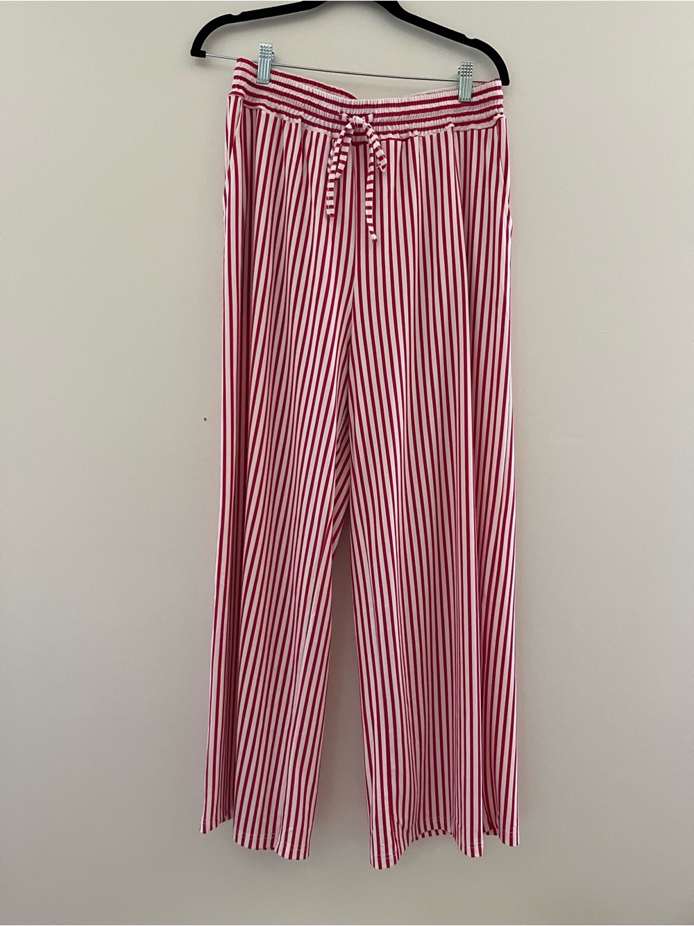 Women's Dark Pink & White Striped Wide-Leg Pants